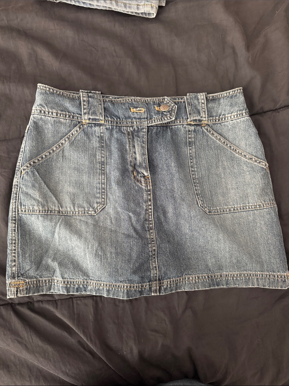 New York & Company Light Blue Denim Mini Skirt with Front Pockets